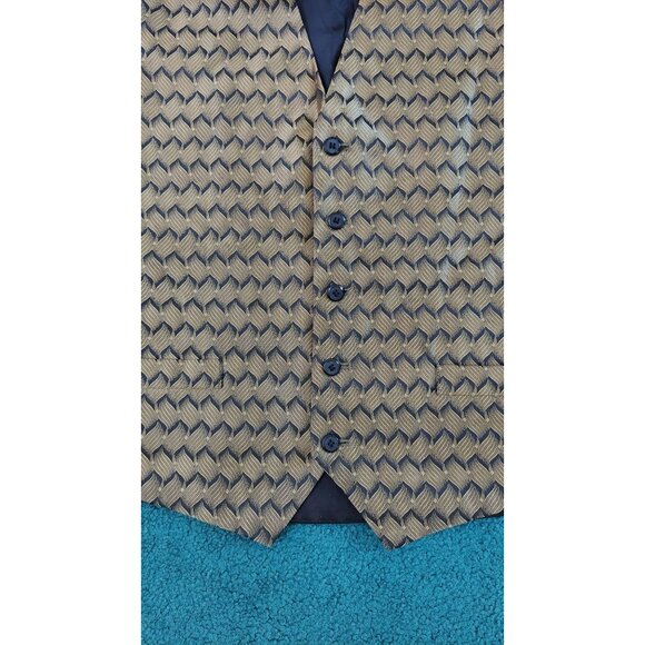 Edwards Vest Black and Gold Formal Casual Lattice Print Button Up Vest - Picture 2 of 9